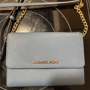 Michael Kors Blue and Gold Crossbody Bag with Chain Strap